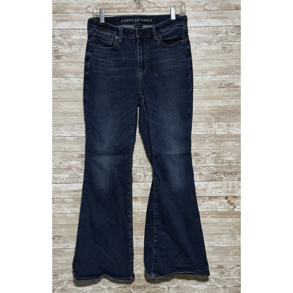 AE Super High Rise Flare Jeans Sz 8 Short Next Level Stretch Dark Wash Boho